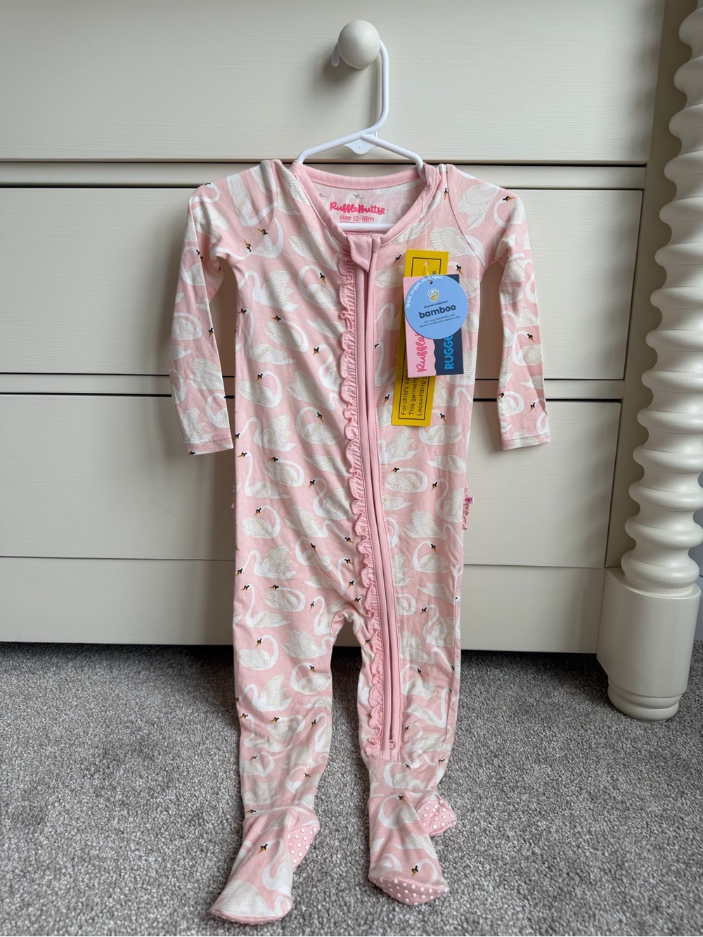 Ruffle Butts Pink Swan Footed Bamboo One-Piece
